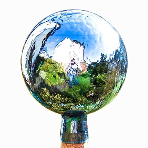 Lauschaer Glaskunst-Gartendeko Thüringer Rosenkugel - 15 cm - Aquamarin Craquelet