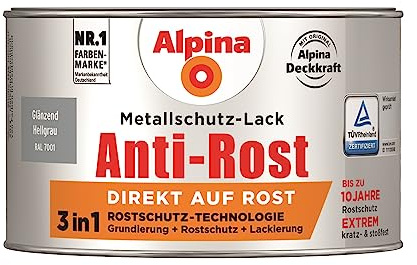 Alpina Metallschutzlack Anti-Rost Hellgrau 300ml glänzend