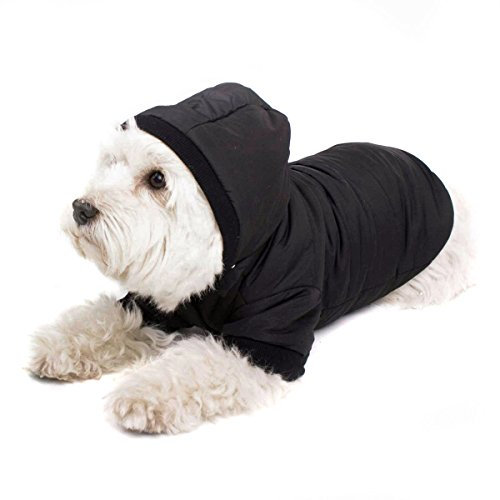 GOODS+GADGETS Schwarzer Hundemantel mit Kapuze; Schicke Hunde-Jacke Hundeanorak für Ihren Hund; Größe L (37cm)