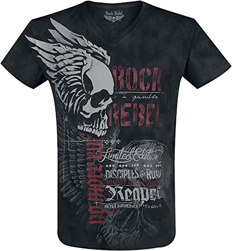 Rock Rebel by EMP Hombre Camiseta Negra con Estampado Integral L