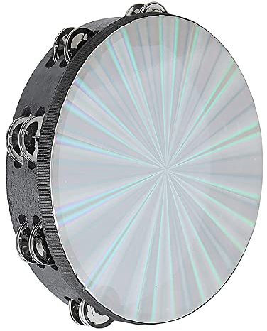 Musfunny Radiant Tambourine 10 inch for Adults 2-Row Jingles Bell Reflective Tambourines Hand Held Drum Musical Instrument for Kids Education KTV Party Church - 10 inch