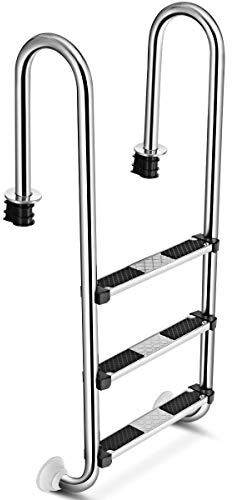 GYMAX Escalera de Piscina de 3 Peldaños de Acero Inoxidable, Escalera de Seguridad con Almohadillas Antideslizantes, Soporta hasta 150 kg, 55 x 25 x 132,5 cm, para Piscina, Color Plateado