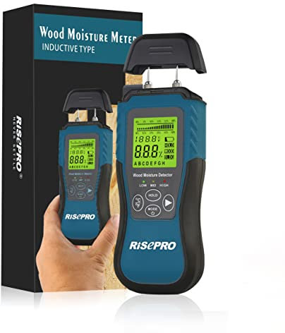 Medidor de humedad de madera - RISEPRO Probador de humedad digital de dos pines, Inspección del detector de humedad para material de construcción Papel de pared de leña con pantalla LCD retroiluminada