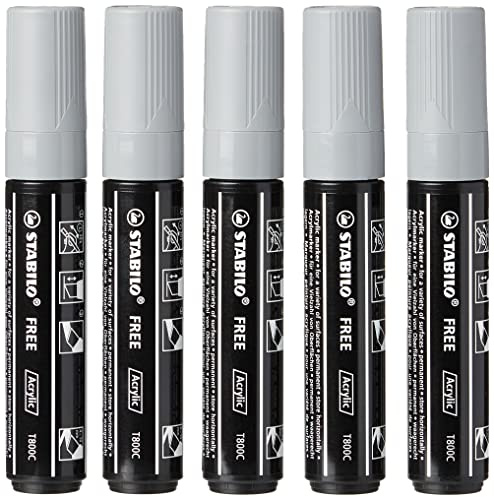 STABILO - Acrylmarker - FREE Acrylic - T800C Keilspitze 4-10mm - 5er Pack - dunkelgrau