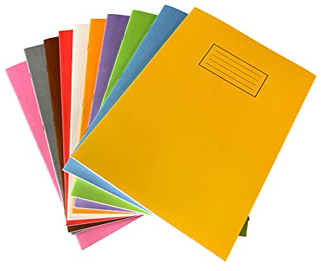 Janrax Pack of 10 A4 Assorted Coloured 80 Pages Feint and Ruled Exercise Books