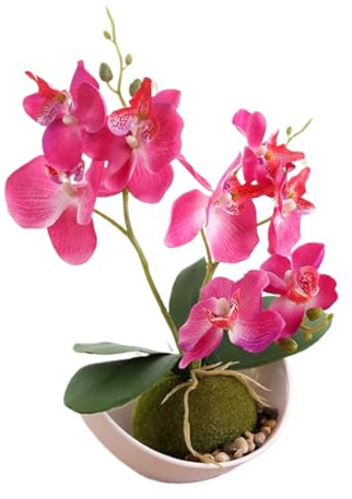Aisamco Fiori di orchidea artificiali con vaso bianco Fiori di phalaenopsis finti in plastica con vaso di fiori artificiali per la decorazione dell'ufficio di nozze a casa