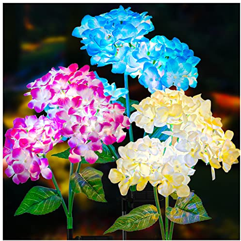 TONULAX Solar Garden Lights - 3 Pack Upgraded Version Outdoor Lights, Colorful Hydrangea Flower Light for Yard Decor, Garden Decoration, Two Lightning Modes & Enlarged Solar Panel
