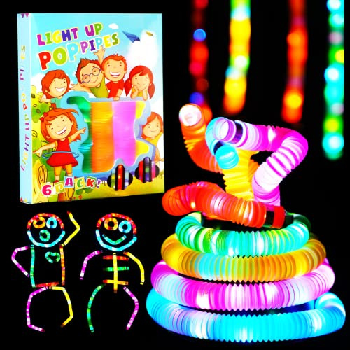 SCIONE 6 Pack Tubi Fidget Pop Light-Up Giocattoli Sensory per Bambini Abilità Motorie Fini Giocattoli Bastoncini LED Pop Glow Bomboniere per feste Glow in the Dark Forniture per Feste Stocking Stuffer