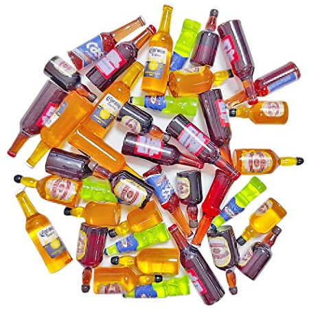 Borsgye 40 Stück Miniatur Geschirr Flaschen Mini Harz Weinflaschen Bierflasche Puppenhaus Trinken Modell Esszimmer Esstisch Dekoration für Handytasche DIY Nagel Kunst - Stil 4