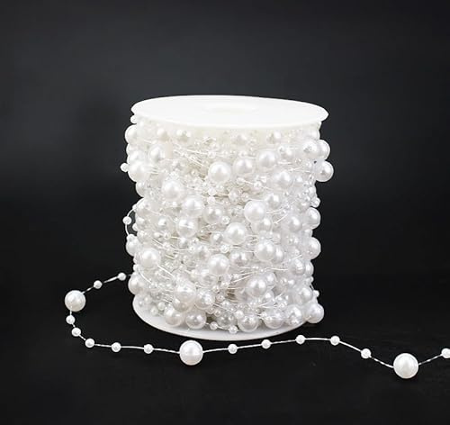 Ghirlanda di Perle 30M Fili Perline Cotone Bianco Filo con Perle Bianche Cordoncino di Perle Filo Catena Perline Matrimonio Bracciali Decorazione