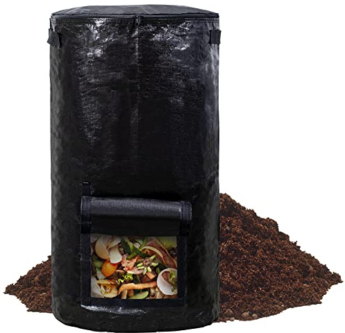 MyLifeUNIT Compost Bins Outdoor, Composting Bin for Outside Garden, Reusable Garden Yard Waste Bag, 34 Gallons (1 Pack, Black)