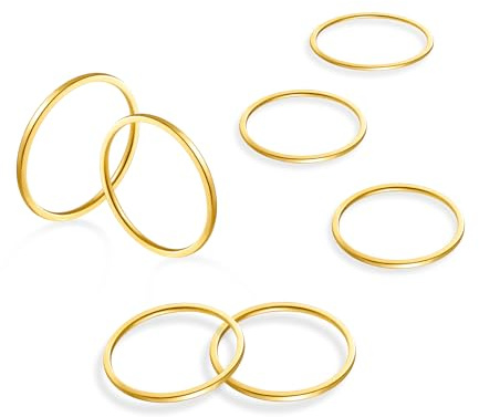ALEXCRAFT 7pcs Stackable Knuckle Rings for Women, 18K Gold Plated Stainless Steel, H1/2 K M O Q S U Sizes, Gold Color