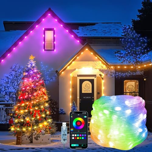 20M LED Lichterkette Außen mit Farbwechsel, 99+ Modi, APP Steuerung, Timer Wasserdicht Bunte RGB Lichterkette für Party Garten Balkon (USB Stecker)