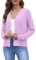 Yommay Damen Strickjacke Elegante V-Ausschnitt Cutout Leichte Atmungsaktiv Open Front Sommer Langärmelig Cardigans,Hellviolett,XXL