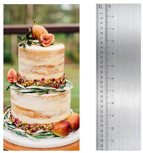 Jeffdad 12 Inch Metal Cake Scraper Smoother with Scale Stainless Steel Cake Edge Smoother Cake Decorating Comb Baking Scraper Tool for Mousse Butter Cream Cake Decoration
