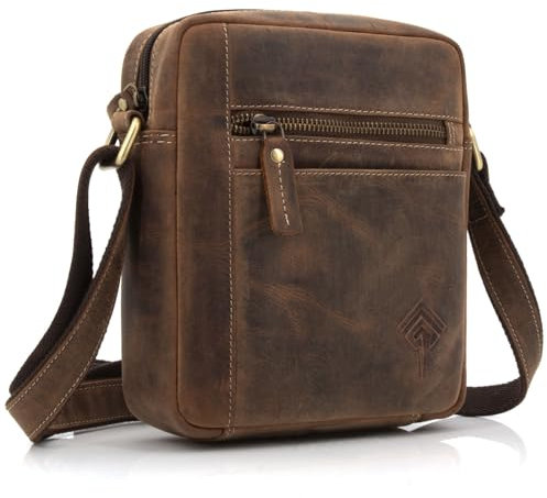 ekavale Echtleder-Umhängetasche für Herren - Vintage Schultertasche für Männer, ideal für Arbeit, Reisen oder als Geschenk - Messenger Bag für Business und Freizeit in kompakter Größe (Wood)