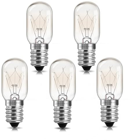 Liuyife 5 lampadine per frigorifero, E14, dimmerabili, resistenti al calore fino a 300 gradi, 100 lm, luce bianca calda, 2700 K, E14, per frigorifero, microonde, cappa, lampada in pietra salina