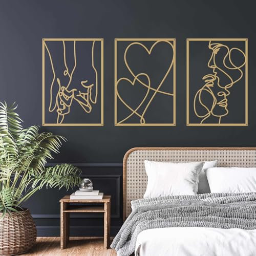 ESTART Minimalistische Wanddekoration aus Metall, 3 Stück, Valentinstag, Liebhaber, Kuss, Hand, Metall-Wanddekoration, ästhetisch, modern, zum Aufhängen, Wanddekoration für Schlafzimmer, Badezimmer,