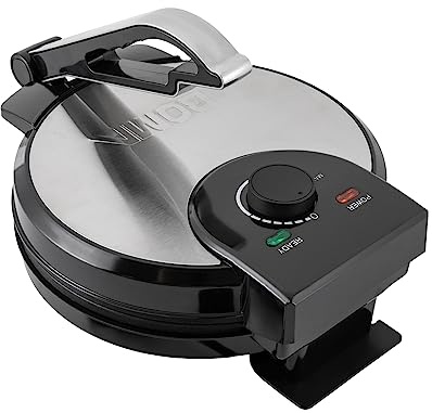 Crepes Maker, 1 200 W elektrisk tortilla-press rund roti Maker svart silver tillverkare temperatur justerbar 200–260 °C non-stick beläggning, för chapati, tortilla, fladenbröd