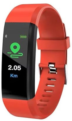 Smart Band Fitness, Contapassi, CardioFrequenza, Pressione Sanguigna, Monitor Sonno, Calorie, Notifiche Smartphone, App Fitness, IP67, Modalità Sportive, Standby 10 giorni, Bluetooth, Sveglia (Rosso)
