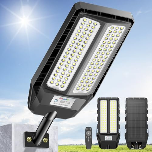 Adewalk 3000W Lampione Solare Led Esterno con Telecomando, IP66 Impermeabile Lampada Stradale Solare con Sensore di Movimento, 6500K Super Bright Lampioni da Giardino Esterno Solari per Garage Strada