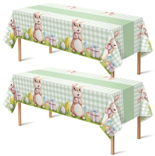 OHOME 2 Pack Easter Decorations - Disposable Plastic Tablecloth for Indoor Outdoor | Easter Party Decorations Favors Supplies for Table Decor Backdrop Banner