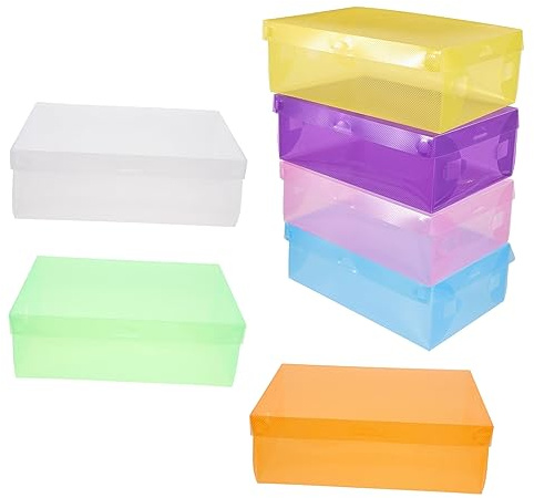 Vaguelly Scatole Colorate Coperchio per Scarpe Organizer Impilabile in Plastica Conveniente Set da 7 Colore Casuale Design Salvaspazio e Resistente per Uso Domestico e Dormitorio