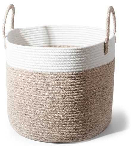SYLANDO D40*H34cm Waschekorb aus Baumwolle mit Griffen, Aufbewahrungskorb Geflochten, Laundry Baskets, Korb Aufbewahrung für decken, spielzeug, kuscheltier,Kleidung (Braun-D40*H34-A)