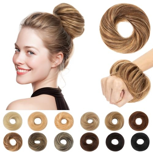 SEGO Pro Real Human Hair Messy Bun Hair Piece, Straight, 4/27, 1 Count | 4/27 Medium Brown & Dark Blonde, 100% Real Human Hair, Tangle Free, Heat Styleable, 17 g