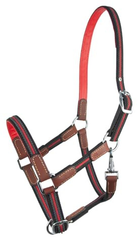 Brama West Cabestro caballo Ruby | 2 posiciones ajustables con inserciones de cuero | cabestro de pastoreo (rojo, XFull)