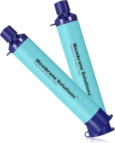 Membrane Solutions Water Filter Straw, 0.1 Micron Personal Water Filter Survival Portable Gear, NSF/ANSI 42&372&401 certificated, for Camping, Hiking, Travel, Emergency Preparedness, Blue, 2 Pack