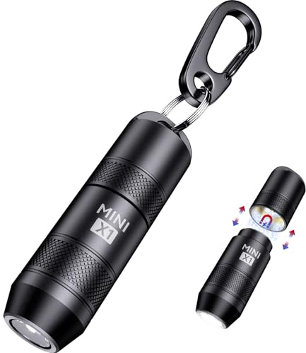 Acoszero EDC Mini Flashlights High Lumens LED Pocket Keychain Magnetic Activation Flashlight Type-C Rechargeable Small Flashlight Long Battery Life & Long Illumination Distance (1, Black)