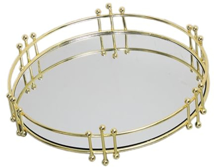 PawwJoy Vassoio decorativo per gioielli, multifunzione, da tavolo, specchio da parete, per cosmetici, camera da letto, cassettiera, organizer per la casa, 25,8 x 5,9 cm, dorato