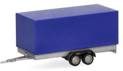 Herpa Modellino rimorchio con telone per auto 2 assi, blu oltremare, miniatura in scala 1:87, pezzo da collezione, Made in Germany, modello in plastica