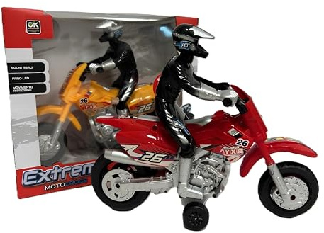 Modellino Moto Cross Moto Giocattolo Luci Suoni Reali e Musica con Movimento a Frizione con Pilota Motoveicolo per Bambini Motocicletta Gioco Dirt Bike Cross Modellino ,Colori Assortiti Colore Casuale