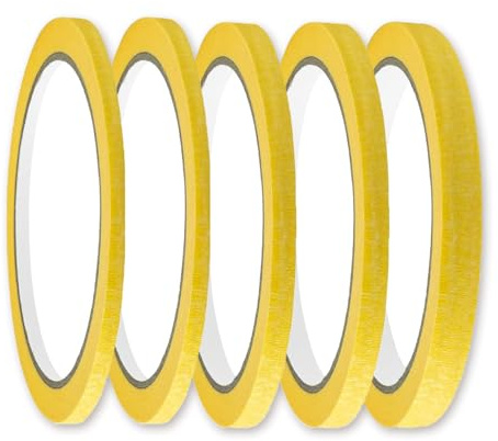 SYEYCW 5 Rollos Cinta de Enmascarar Pintura, Cinta Adhesiva Amarilla de 5, 8, 10, 15 mm, para Trabajos de Pintura, Manualidades, carrocería y decoración de Bricolaje