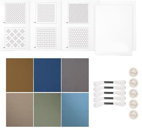 susiodeu DIY Sashiko-underläggskit förtryckta geometriska mönster för nybörjare. Övning även för de som är nya inom hantverk. Mallritningslinje. Sashiko-kit för nybörjare, Set A