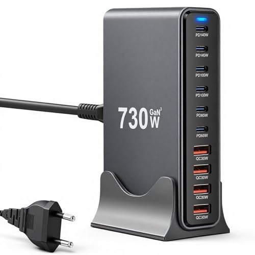 Estación de Carga USB de 730 W, Cargador USB C Rapida Multiple