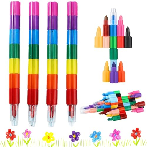 VAEIORP 10 Pezzi Pastelli a Cera Impilabili per Bambini, Matite Colorate a Forma di Blocchi, Set Arcobaleno per Ragazzi e Ragazze, Ideale per Compleanni e Regali per Feste (Arcobaleno)