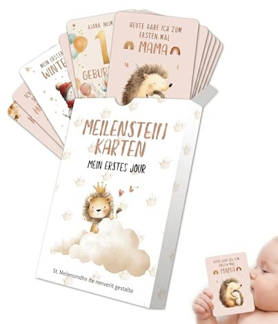 Luxorium Tarjetas de Hitos para Bebé - Set de 50 Tarjetas en Caja de Regalo Estilo Boho para Embarazo, Baby Shower y Nacimiento