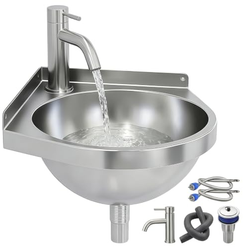 Lavabo de esquina de acero inoxidable con grifo