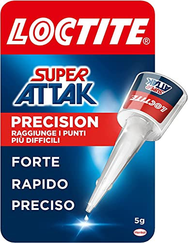 Loctite Super Attak Precision, Colla liquida trasparente con beccuccio extra lungo, Adesivo istantaneo, Colla per plastica e molti altri materiali per applicazioni precise, 1x5g