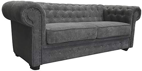 Sofas and More Chesterfield Style Sofa bed Venus 3 Seater 2 Seater Fabric Grey Settee (2seater, Grey)