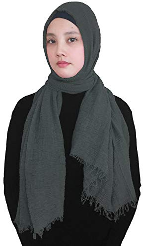 Lina & Lily Hijab para Mujeres Musulmanas Bufanda Fular Turbante, Tela Arrugada (Gris oscuro)