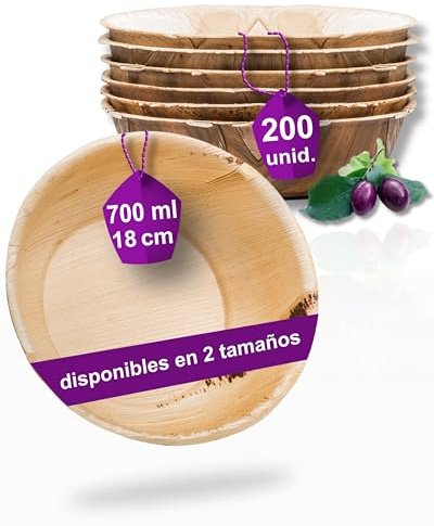 Waipur Ciotole in Foglia di Palma Biologici - Set 18 cm / 700 ml da 200 Pezzi - Stoviglie usa e getta Biodegradabili di Alta Qualità - Eleganti e Resistenti - Simile al Legno e al Bamboo