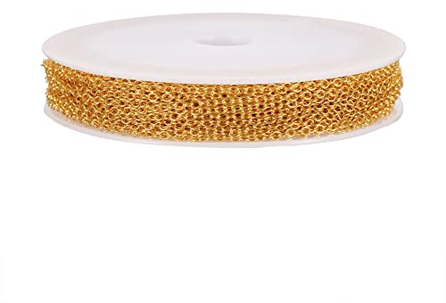 Cheriswelry 32,8 FT guldkabelkedjor, kors, kedjelänk, 2 x 1,5 mm, med spole för smyckestillverkning, gör-det-själv-tillbehör