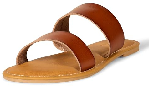 Amazon Essentials Sandalo A Punta Aperta Con Due Cinturini Donna, Tan, 37.5 EU