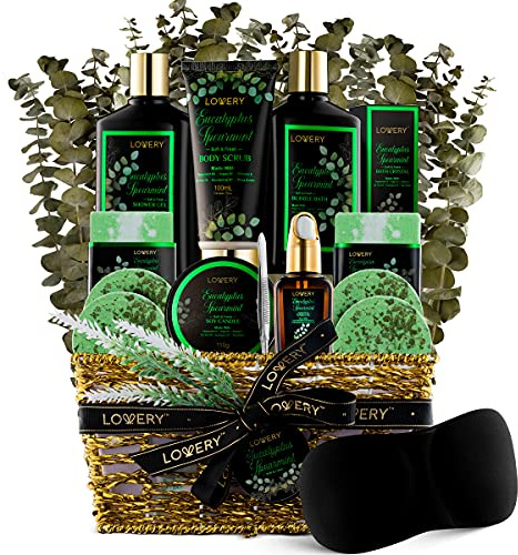 Mothers Day Gifts, Eucalyptus Spearmint Bath Set, Home Spa Set with Natural Mint Fragrance, 17 Pcs Gift Basket, Eucalyptus Bath Oil, Shower Gel, Bubble Bath, Bath Crystal, Steamer Tablet & More
