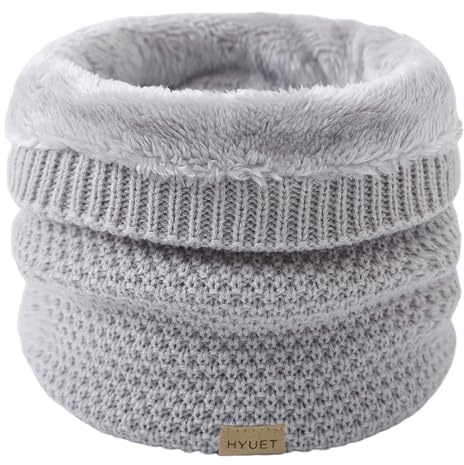 HYUET Cache-Cou Hiver Écharpe Circulaire Tricotée Tour de Cou Col Épaisse Cache Cou Doublée Tube Écharpe Polaire Thermique Doux Hommes Femmes Hiver Ski Moto Vélo，Gris clair，taille unique