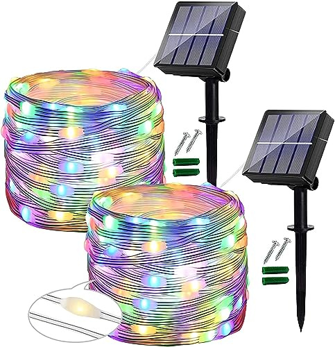 Ligarko [Lot de 2 Guirlande Lumineuse Solaire Extérieure, 12 M 120 LED PVC étanche, 8 Modes Décoration Pour Jardin, Balcon, Terrasse, Portail, Cour, Mariage, Fête (Coloré)